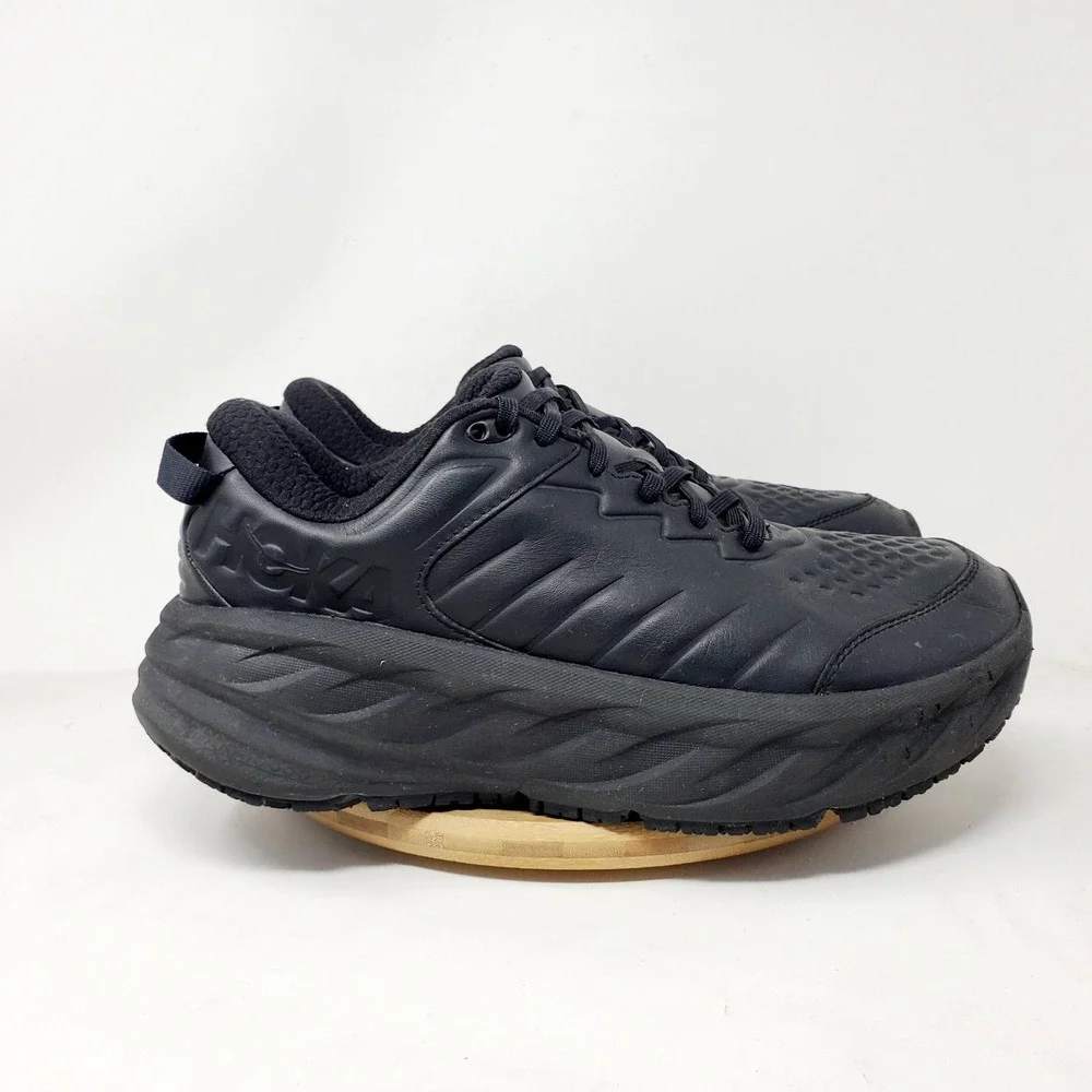 Hoka One One Bondi SR Shoes Mens 9.5 2E WIDE Triple Black Leather Work Sneaker